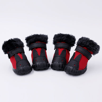 4 PCS/Set Pet AutumnWinter Thicken Cotton Shoes Dog Warm And Non-Slip Shoes, Size: No. 1(Red)-garmade.com