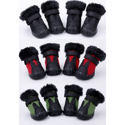 4 PCS/Set Pet AutumnWinter Thicken Cotton Shoes Dog Warm And Non-Slip Shoes, Size: No. 1(Red)-garmade.com