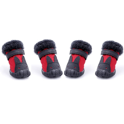 4 PCS/Set Pet AutumnWinter Thicken Cotton Shoes Dog Warm And Non-Slip Shoes, Size: No. 2(Red)-garmade.com