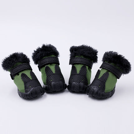 4 PCS/Set Pet AutumnWinter Thicken Cotton Shoes Dog Warm And Non-Slip Shoes, Size: No. 5(Green)-garmade.com