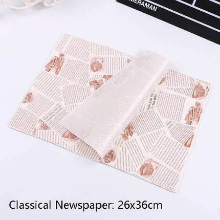 2 Packs Cake Greaseproof Paper Baking Packaging Plate Paper Hamburger Paper, Colour: Classical Newspaper-garmade.com