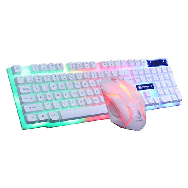 LIMEIDE GTX300 1600DPI 104 Keys USB Rainbow Suspended Backlight Wired Luminous Keyboard and Mouse Set, Cable Length: 1.4m(White)-garmade.com