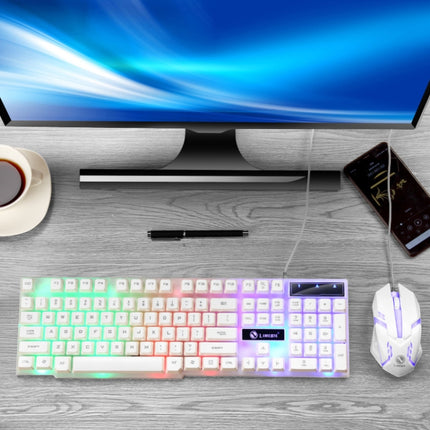 LIMEIDE GTX300 1600DPI 104 Keys USB Rainbow Suspended Backlight Wired Luminous Keyboard and Mouse Set, Cable Length: 1.4m(White)-garmade.com