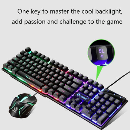 LIMEIDE GTX300 1600DPI 104 Keys USB Rainbow Suspended Backlight Wired Luminous Keyboard and Mouse Set, Cable Length: 1.4m(Black)-garmade.com