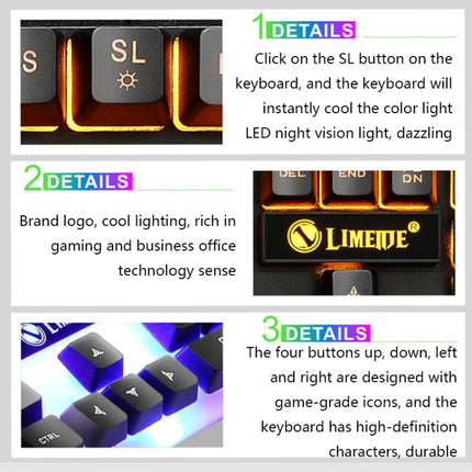LIMEIDE GTX300 1600DPI 104 Keys USB Rainbow Suspended Backlight Wired Luminous Keyboard and Mouse Set, Cable Length: 1.4m(Black)-garmade.com
