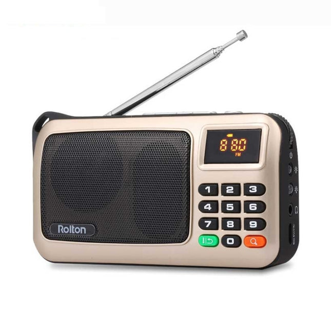 Rolton W405 Portable Mini FM Radio TF Card USB Receiver Music Player with LED Display(Gold)-garmade.com