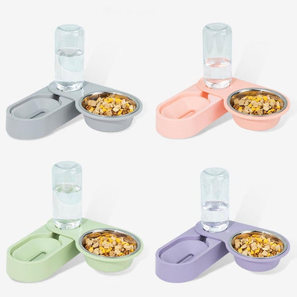 Pet Supplies Dog Cat Food Bowl Folding Rotating Double Bowl, Specification: Green With Bowl-garmade.com