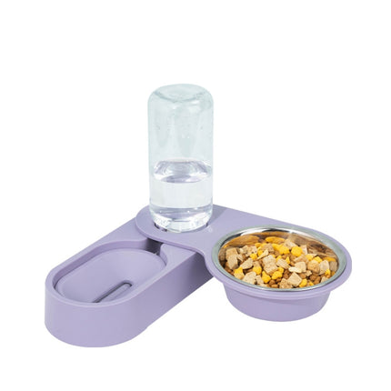 Pet Supplies Dog Cat Food Bowl Folding Rotating Double Bowl, Specification: Purple With Bowl-garmade.com