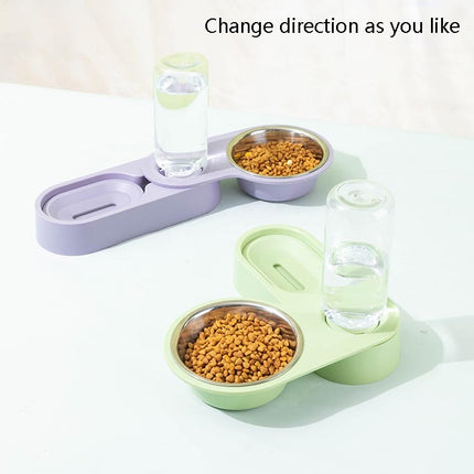 Pet Supplies Dog Cat Food Bowl Folding Rotating Double Bowl, Specification: Purple With Bowl-garmade.com