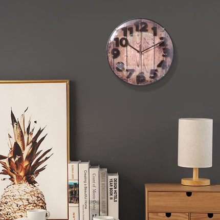 Simple Retro Imitation Wood Grain Three-dimensional Digital Round Wall Clock-garmade.com