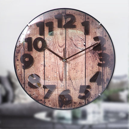 Simple Retro Imitation Wood Grain Three-dimensional Digital Round Wall Clock-garmade.com