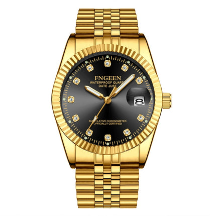 FNGEEN 7008 Men Fashion Diamond Dial Watch Couple Watch(Full Gold Black Surface)-garmade.com