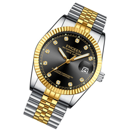 FNGEEN 7008 Men Fashion Diamond Dial Watch Couple Watch(Gold Black Sueface)-garmade.com