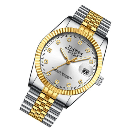 FNGEEN 7008 Men Fashion Diamond Dial Watch Couple Watch(Golden White Surface)-garmade.com