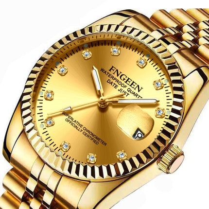 FNGEEN 7008 Men Fashion Diamond Dial Watch Couple Watch(Full Gold White Surface)-garmade.com