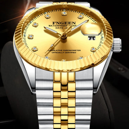FNGEEN 7008 Men Fashion Diamond Dial Watch Couple Watch(Brown Leather Full Gold Surface)-garmade.com