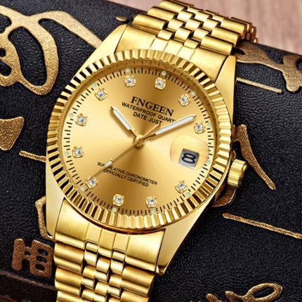 FNGEEN 7008 Men Fashion Diamond Dial Watch Couple Watch(Full Gold Gold Surface)-garmade.com