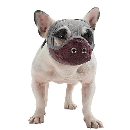 Bulldog Mouth Cover Flat Face Dog Anti-Eat Anti-Bite Drinkable Water Mouth Cover S(Grey Red)-garmade.com