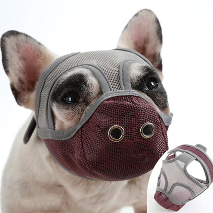 Bulldog Mouth Cover Flat Face Dog Anti-Eat Anti-Bite Drinkable Water Mouth Cover M(Grey Red)-garmade.com
