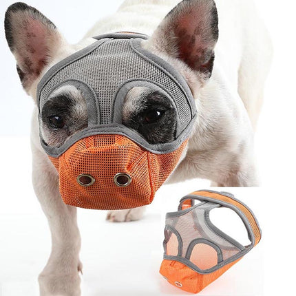 Bulldog Mouth Cover Flat Face Dog Anti-Eat Anti-Bite Drinkable Water Mouth Cover L(Grey Orange)-garmade.com