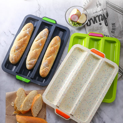 Silicone Baguette Mold Household 3-Slot DIY Mold(Green)-garmade.com