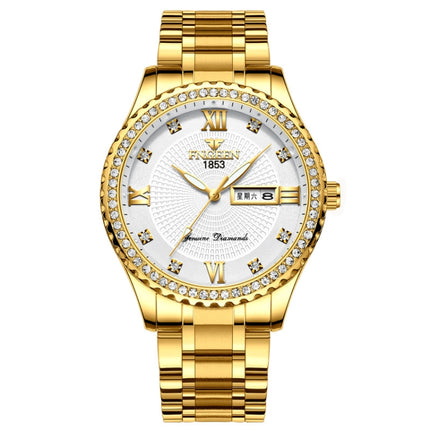 FNGEEN S888 Men Local Non Mechanical Solid Belt Watch Luminous Quartz Watch(Full Gold White Surface)-garmade.com