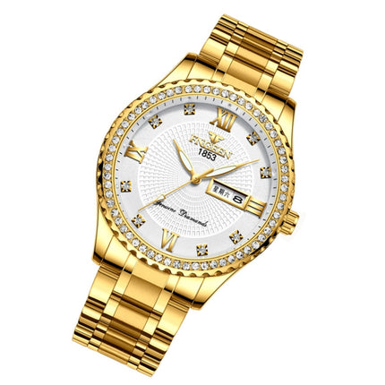 FNGEEN S888 Men Local Non Mechanical Solid Belt Watch Luminous Quartz Watch(Full Gold White Surface)-garmade.com