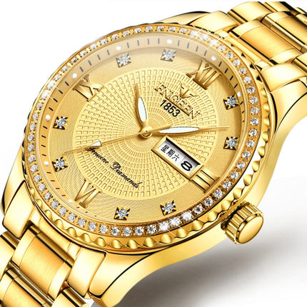 FNGEEN S888 Men Local Non Mechanical Solid Belt Watch Luminous Quartz Watch(Full Gold White Surface)-garmade.com