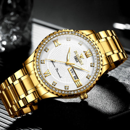 FNGEEN S888 Men Local Non Mechanical Solid Belt Watch Luminous Quartz Watch(Full Gold White Surface)-garmade.com