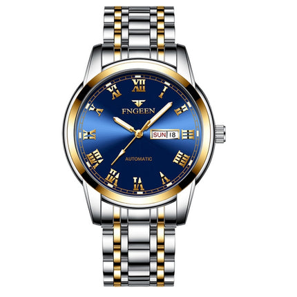 FNGEEN 4002 Men Roman Numeral Dial Sports Watch Student Luminous Quartz Watch(Between Gold Blue Surface)-garmade.com