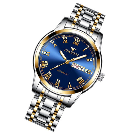 FNGEEN 4002 Men Roman Numeral Dial Sports Watch Student Luminous Quartz Watch(Between Gold Blue Surface)-garmade.com