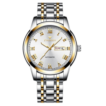 FNGEEN 4002 Men Roman Numeral Dial Sports Watch Student Luminous Quartz Watch(Between Gold White Surface)-garmade.com