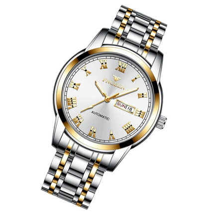 FNGEEN 4002 Men Roman Numeral Dial Sports Watch Student Luminous Quartz Watch(Between Gold White Surface)-garmade.com