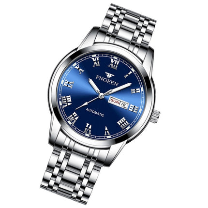 FNGEEN 4002 Men Roman Numeral Dial Sports Watch Student Luminous Quartz Watch(White Steel Blue Surface)-garmade.com