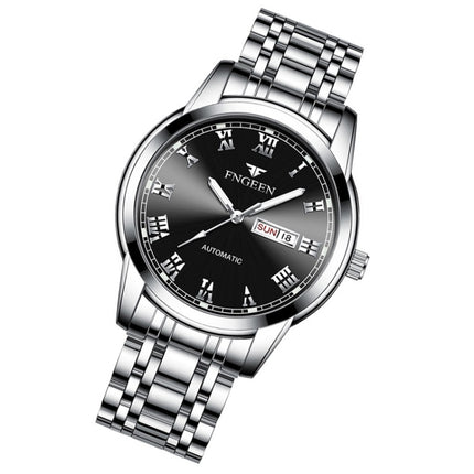 FNGEEN 4002 Men Roman Numeral Dial Sports Watch Student Luminous Quartz Watch(White Steel Black Surface)-garmade.com