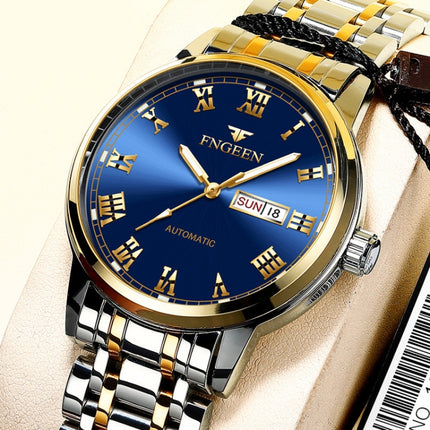 FNGEEN 4002 Men Roman Numeral Dial Sports Watch Student Luminous Quartz Watch(White Steel Blue Surface)-garmade.com