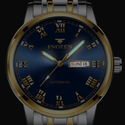 FNGEEN 4002 Men Roman Numeral Dial Sports Watch Student Luminous Quartz Watch(Between Gold Blue Surface)-garmade.com
