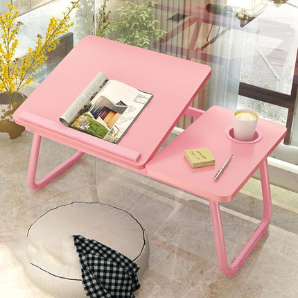 Bed Four-Speed Lifting Table Folding Laptop Desk Adjustable Dormitory Lazy Table with Cup Holder, Size: 55x32x25cm(Pink)-garmade.com