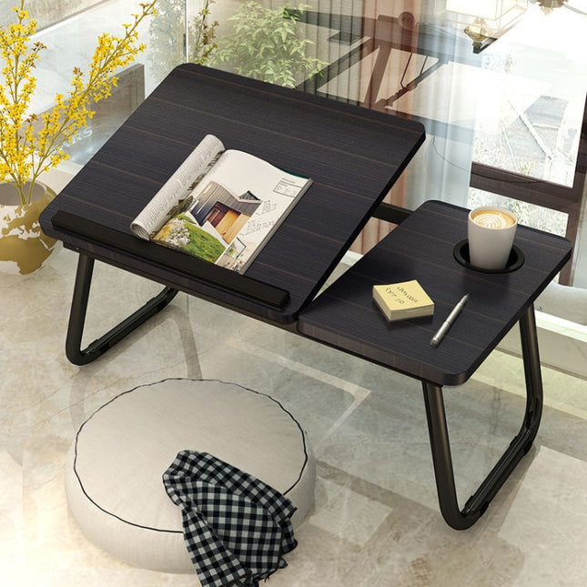 Bed Four-Speed Lifting Table Folding Laptop Desk Adjustable Dormitory Lazy Table with Cup Holder, Size: 55x32x25cm(Black Gold Wire )-garmade.com