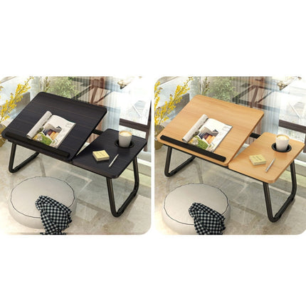 Bed Four-Speed Lifting Table Folding Laptop Desk Adjustable Dormitory Lazy Table with Cup Holder, Size: 55x32x25cm(Black Gold Wire )-garmade.com