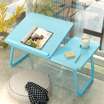 Bed Four-Speed Lifting Table Folding Laptop Desk Adjustable Dormitory Lazy Table with Cup Holder, Size: 55x32x25cm(Sky Blue)-garmade.com