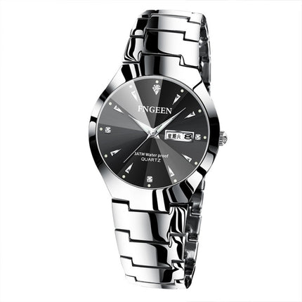 FNGEEN 5808 Men Fashion Steel Strap Quartz Watch Couple Watch(White Steel Black Surface)-garmade.com