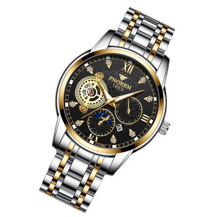 FNGEEN 2166 Men Three-eye Hollow Quartz Watch Student Sports Electronic Watch(Between Gold Black Surface)-garmade.com