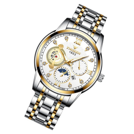 FNGEEN 2166 Men Three-eye Hollow Quartz Watch Student Sports Electronic Watch(Between Gold White Surface)-garmade.com