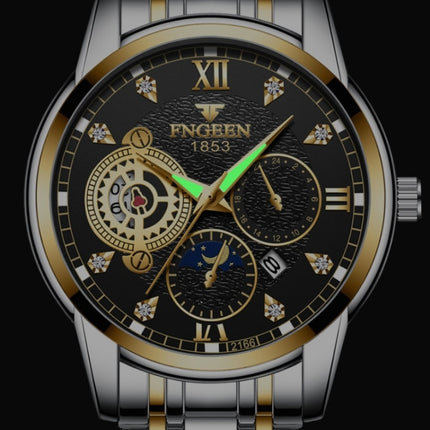 FNGEEN 2166 Men Three-eye Hollow Quartz Watch Student Sports Electronic Watch(Between Gold Black Surface)-garmade.com