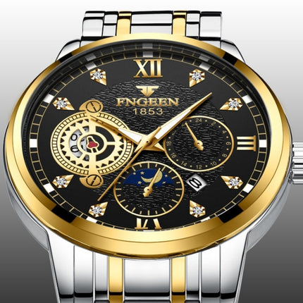 FNGEEN 2166 Men Three-eye Hollow Quartz Watch Student Sports Electronic Watch(Between Gold Black Surface)-garmade.com