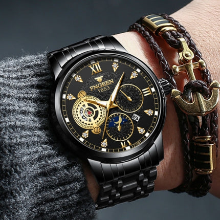 FNGEEN 2166 Men Three-eye Hollow Quartz Watch Student Sports Electronic Watch(Between Gold Black Surface)-garmade.com