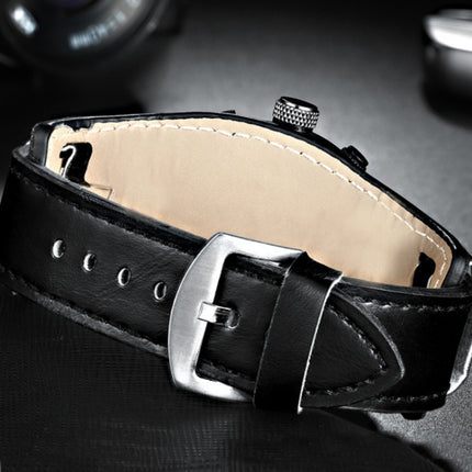 FNGEEN P1010 Men Fashion Large Dial Leather Belt Watch Student Casual Quartz Watch(Dark Brown Leather Coffee Surface)-garmade.com