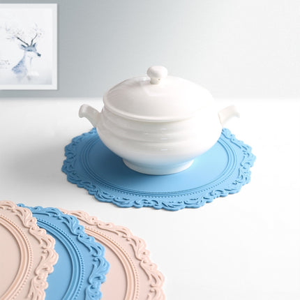 Embossed Silicone Heat Insulation Pad Decorative Mat Thick Round Silicone Pot Mat(Light Blue)-garmade.com