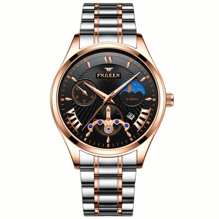 FNGEEN 5606 Men Luminous Casual Quartz Watch(Between Rose Gold Rose Shell Black Surface)-garmade.com